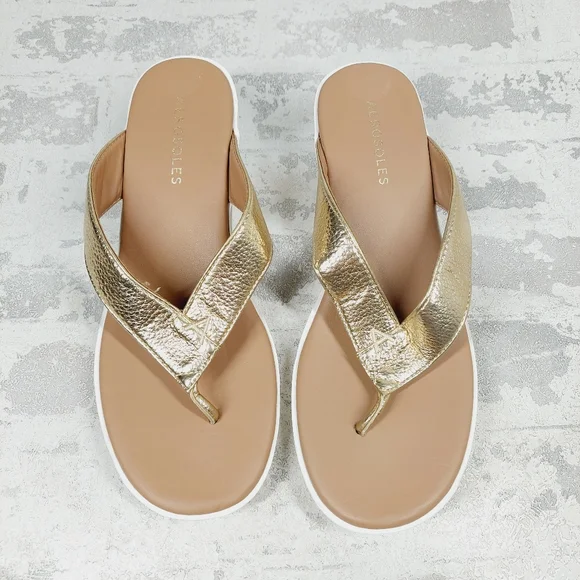 New Aerosoles Isha Gold Wedge Slip On Thong Sandal H997 - Picture 9 of 12